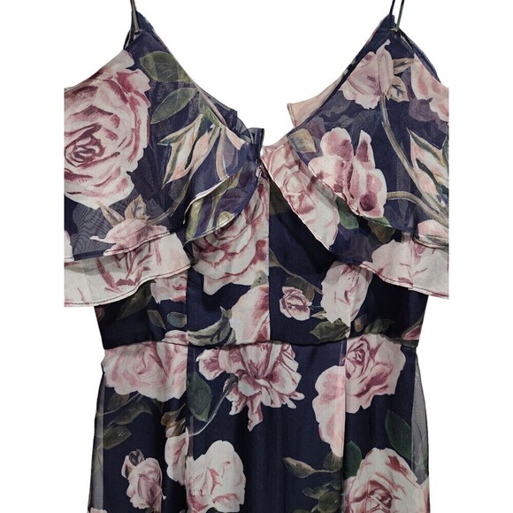 FAME and Partners Navy Floral Cold Shoulder Flowy Maxi Dress Gown, 4 - Picture 5 of 13